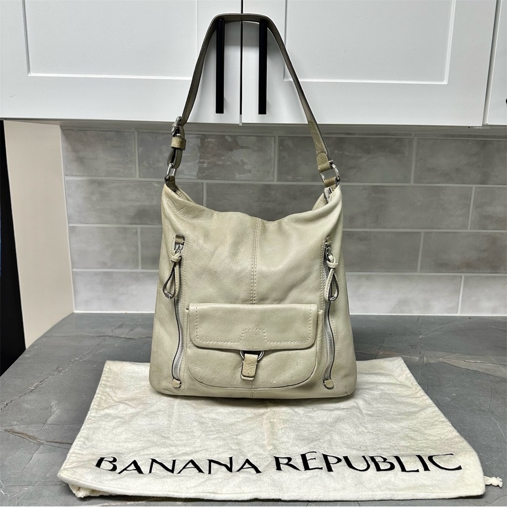 Banana Republic Light Beige Leather Hobo Shoulder Bag